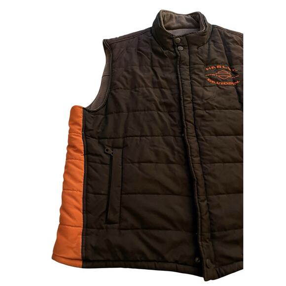 Harley Davidson Reversible Vest Men’s XL Black Gray Fleece Warm Embroidered Puff - Picture 4 of 11